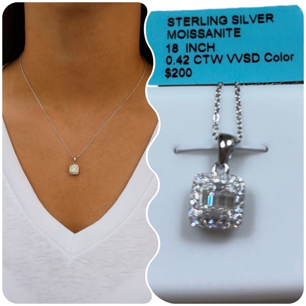 Moissanite Pendant on Sterling Silver 925 18” chain.